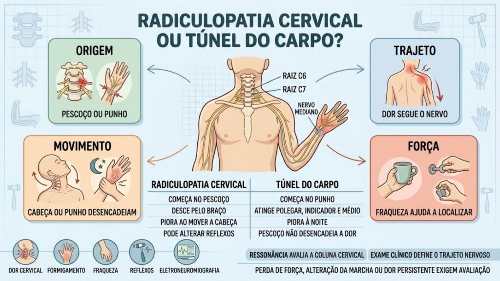 Origem, trajeto, movimentos e perda de força diferenciam as duas condições.