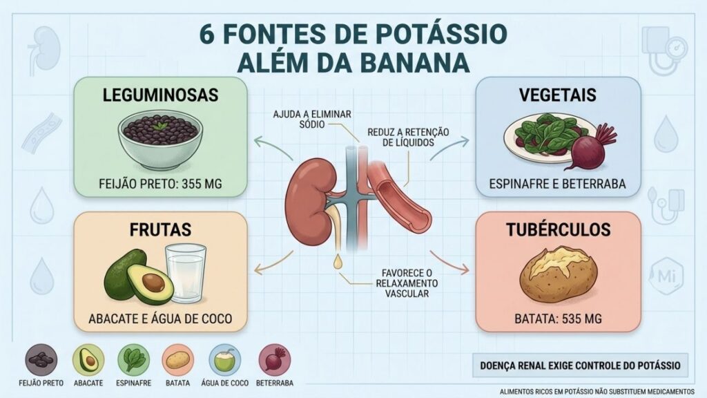 Seis alimentos fornecem potássio e apoiam o equilíbrio entre sódio e líquidos.