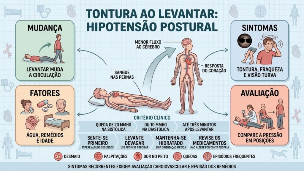 Mudança de posição, sintomas, fatores de risco e medição orientam o diagnóstico.