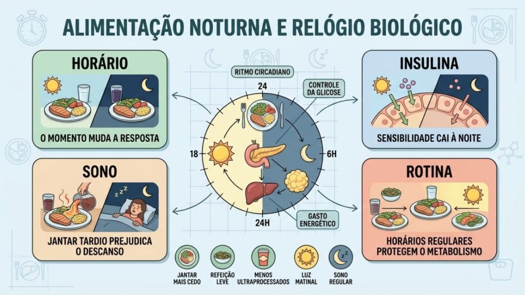 Horário, insulina, sono e rotina conectam alimentação ao relógio biológico.
