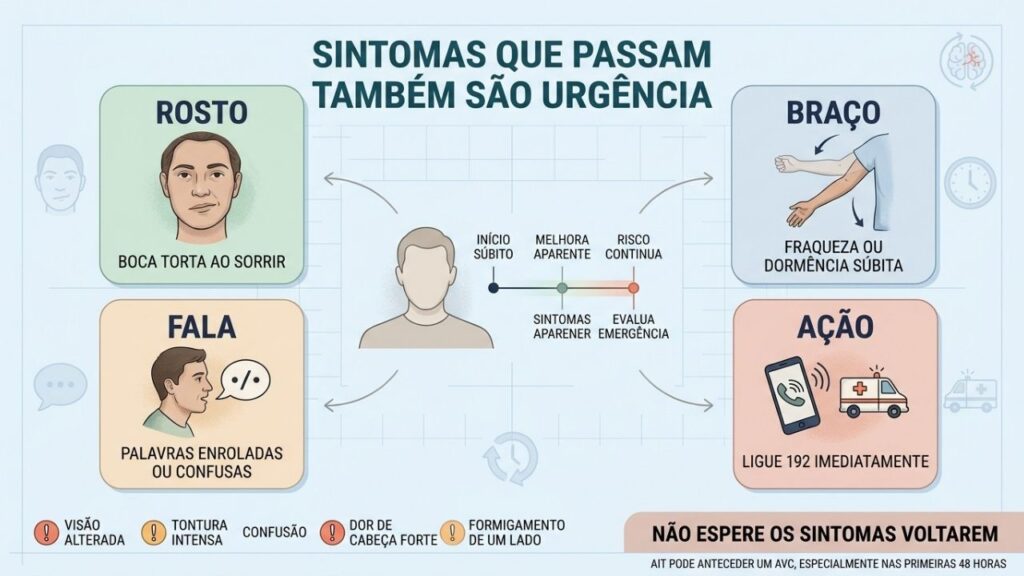 Rosto, braço, fala e ação rápida orientam o reconhecimento de um AIT.