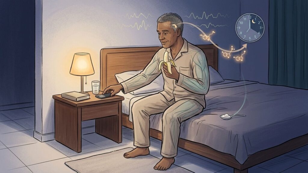 Banana, menos telas e horários regulares ajudam a preparar o corpo para dormir.