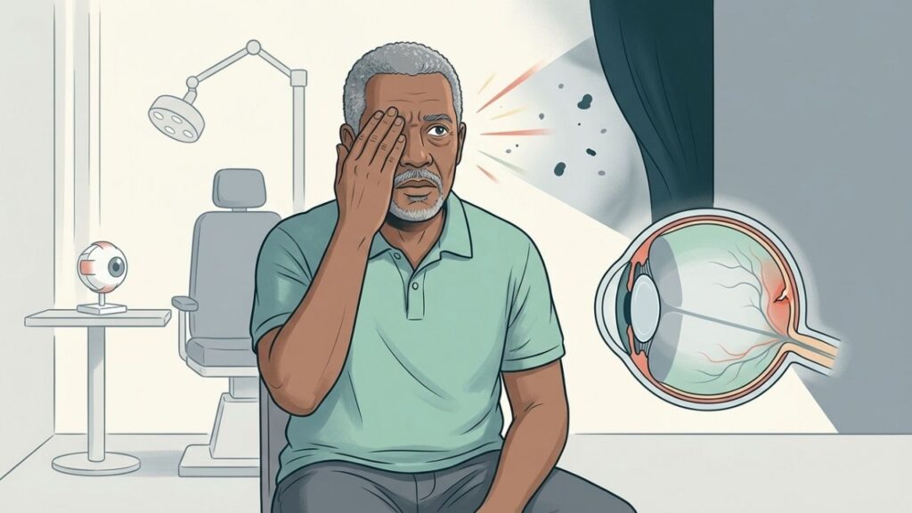 Flashes, moscas volantes novas e sombra lateral exigem avaliação oftalmológica urgente.