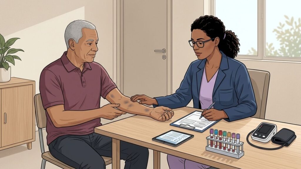 Avaliação médica ajuda a identificar medicamentos, deficiências e alterações hematológicas.