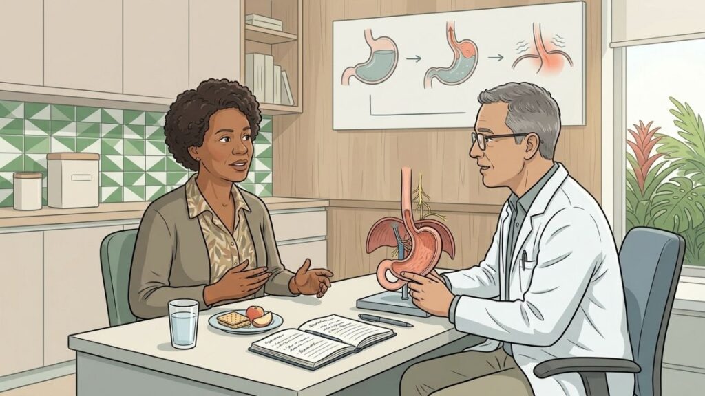 Soluços recorrentes com azia podem estar relacionados ao refluxo gastroesofágico.