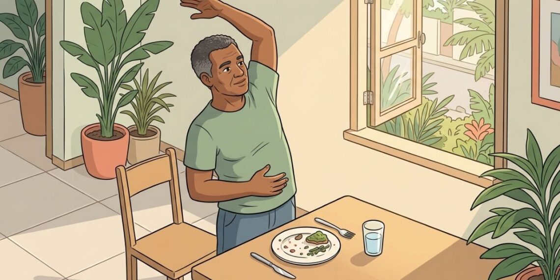 Caminhada ou alongamento após o almoço: qual é superior para a digestão, a glicosee a energia da tarde