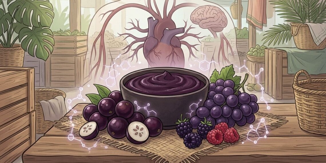 A maioria das pessoas pensa no mirtilo quando busca antocianinas, mas açaí, jabuticaba e uva roxa também oferecem esses pigmentos