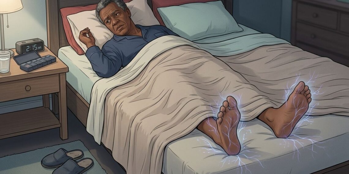 Queimação nos pés piora durante a noite e até o toque do lençol incomoda? Esse padrão pode ocorrer no diabetes
