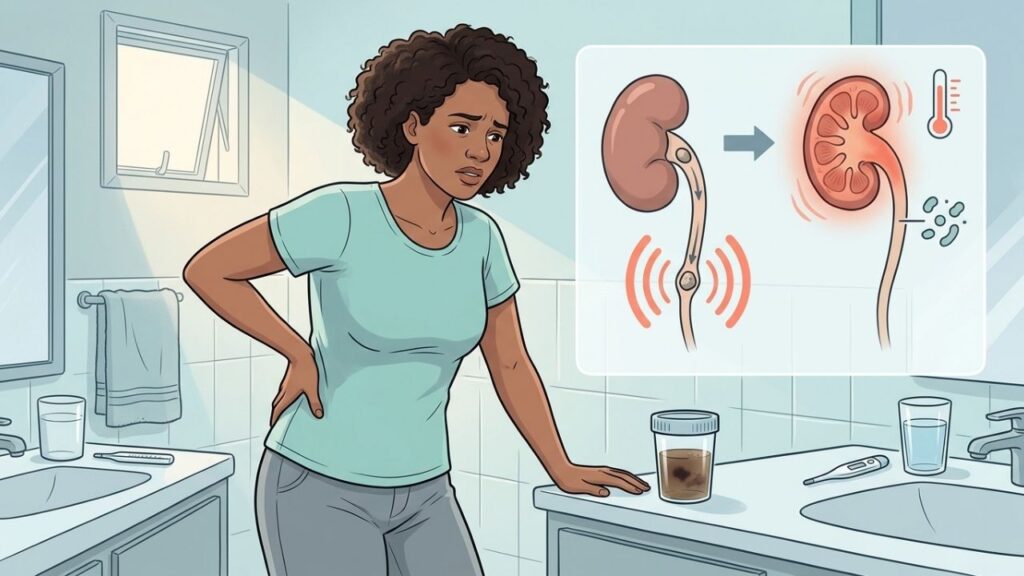 Pedra e infecção renal produzem padrões diferentes de dor e alteração urinária.