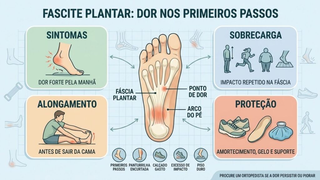 Sintomas, sobrecarga, alongamentos e calçados adequados ajudam no controle da fascite plantar.