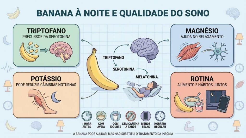 Triptofano, magnésio, potássio e bons hábitos podem favorecer o descanso noturno.