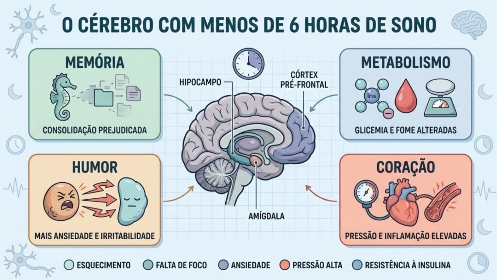 Memória, metabolismo, humor e coração sofrem com a restrição crônica de sono.