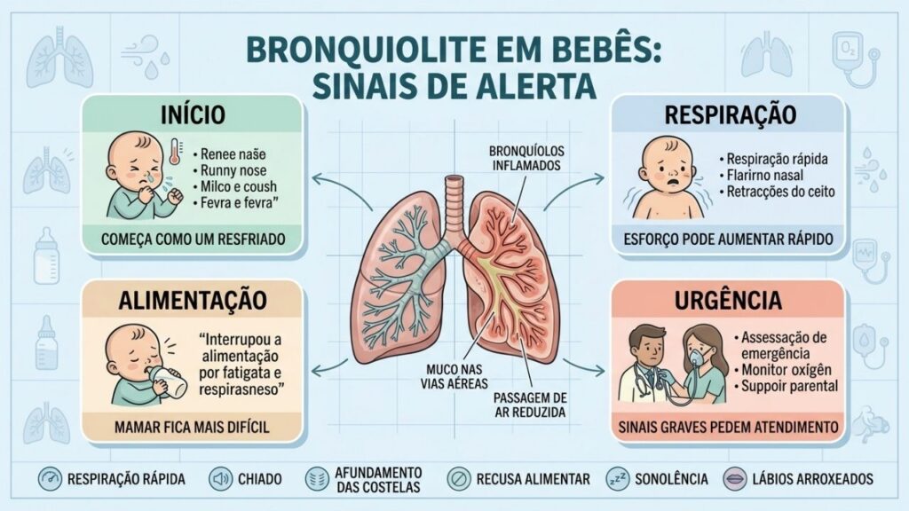 Início, respiração, alimentação e urgência resumem os sinais da bronquiolite.