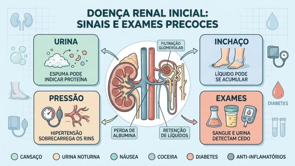 Urina, inchaço, pressão e exames ajudam a detectar doença renal precocemente.