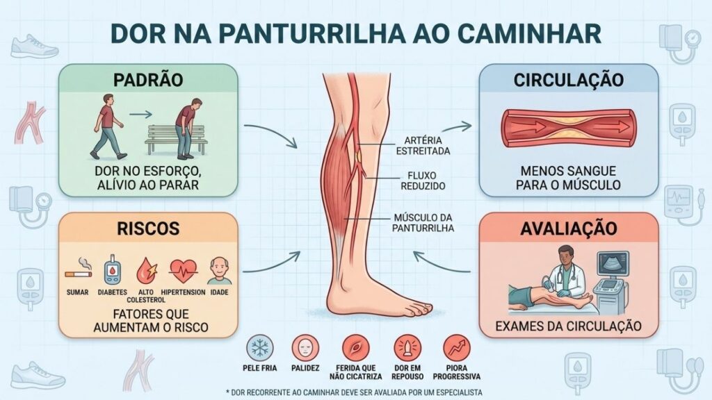 Padrão da dor, circulação, riscos e sinais orientam a avaliação vascular.