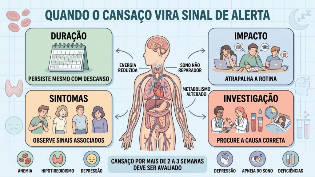 Duração, impacto, sintomas e investigação ajudam a diferenciar fadiga de cansaço comum.