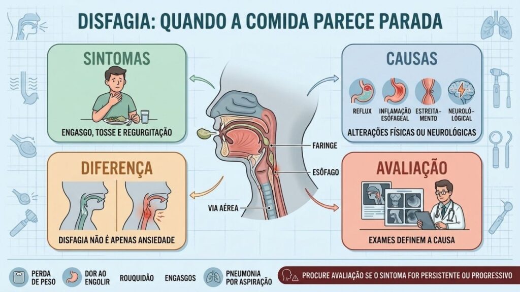 Sintomas, causas, diferenças e exames ajudam a investigar a disfagia.