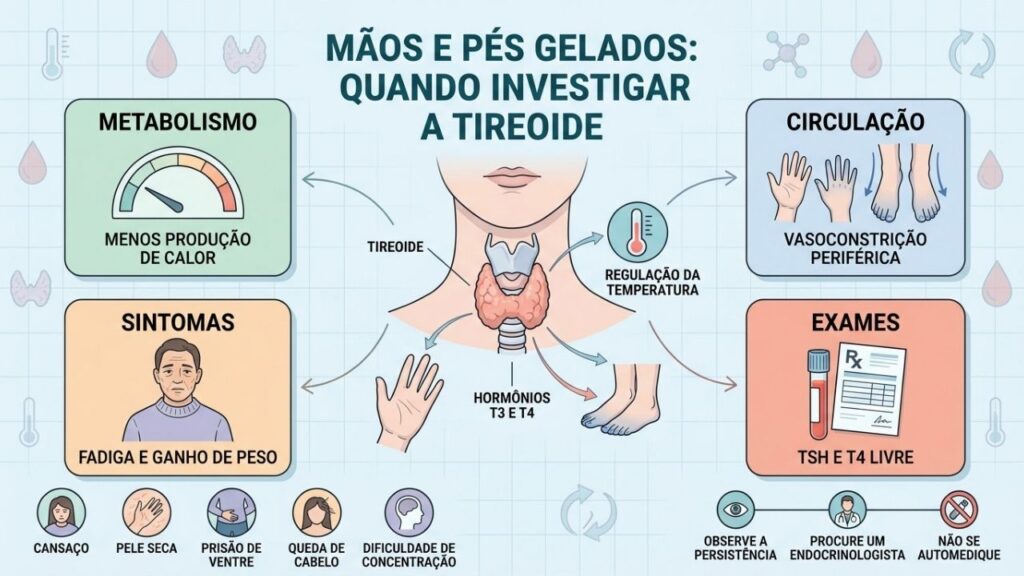 Metabolismo lento, menor circulação e sintomas associados orientam a investigação da tireoide.