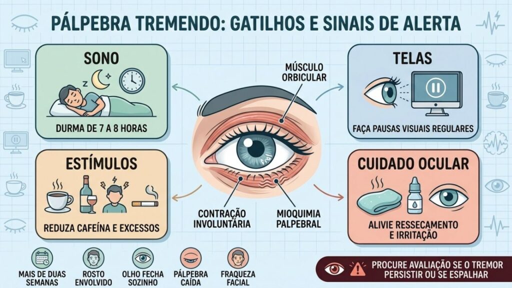 Sono, telas, estimulantes e cuidado ocular ajudam a controlar a mioquimia.