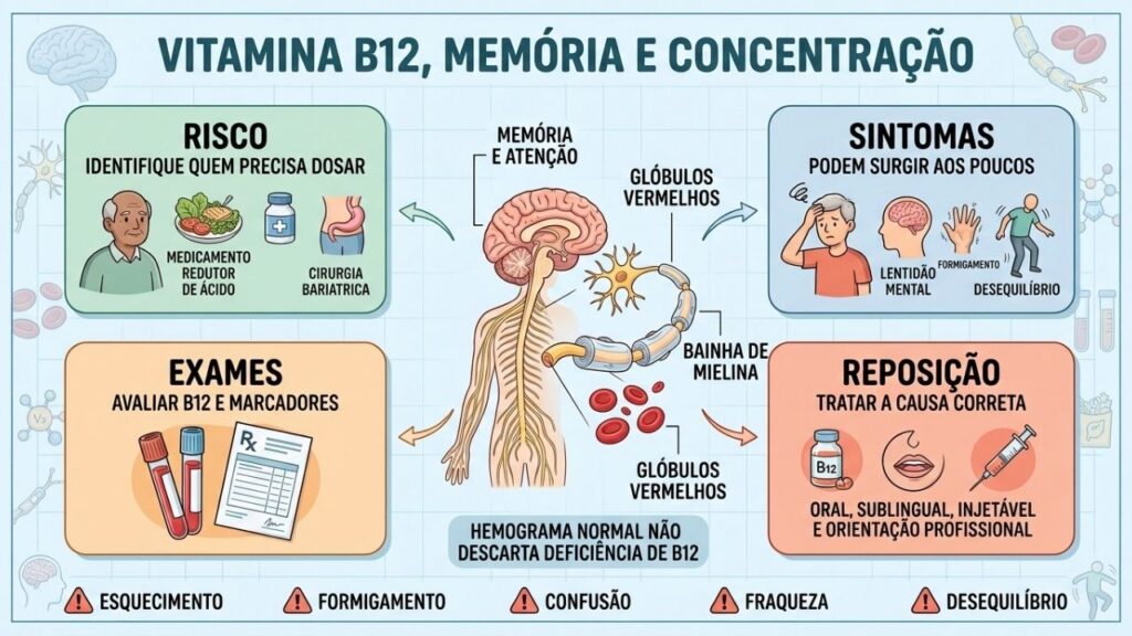 Risco, sintomas, exames e reposição orientam a investigação da vitamina B12.