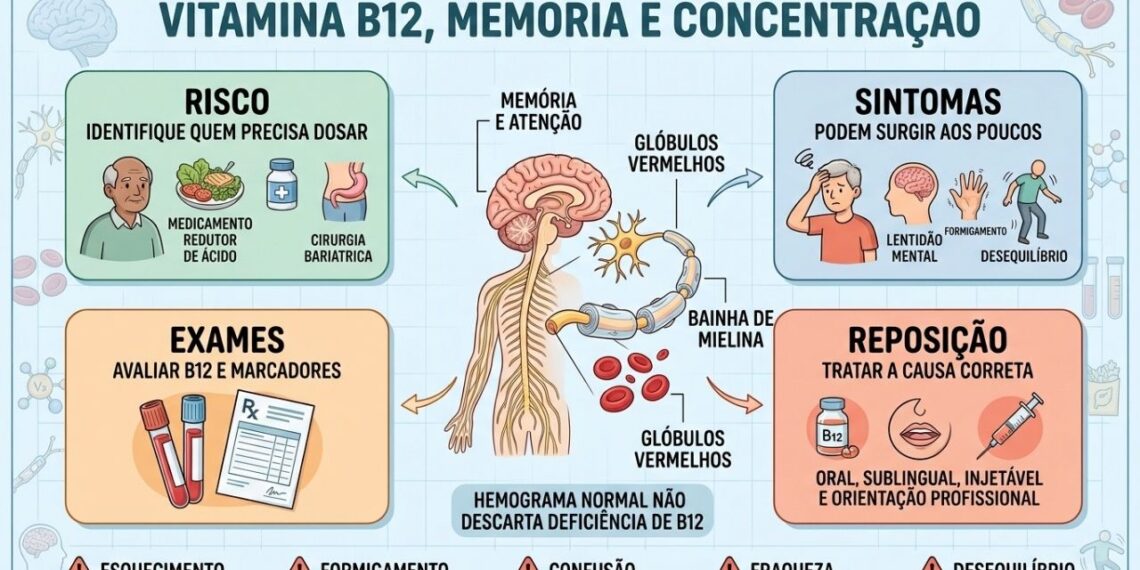 O esquecimento constante e a dificuldade de concentração nem sempre são só idade, podem indicar deficiência de vitamina B12
