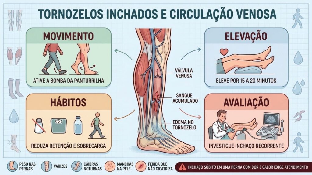 Movimento, elevação, hábitos e avaliação ajudam a controlar o inchaço venoso.