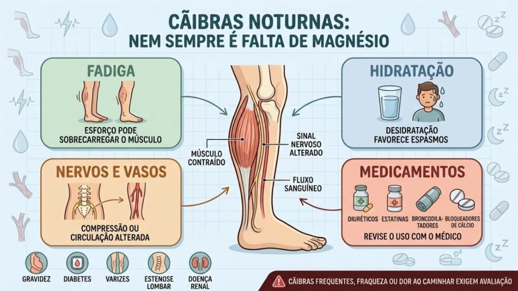 Fadiga, hidratação, nervos, circulação e medicamentos ajudam a explicar as cãibras.