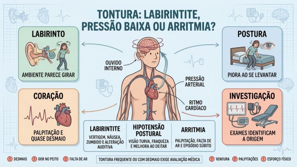 Sintomas, postura e palpitações ajudam a distinguir as principais causas de tontura.