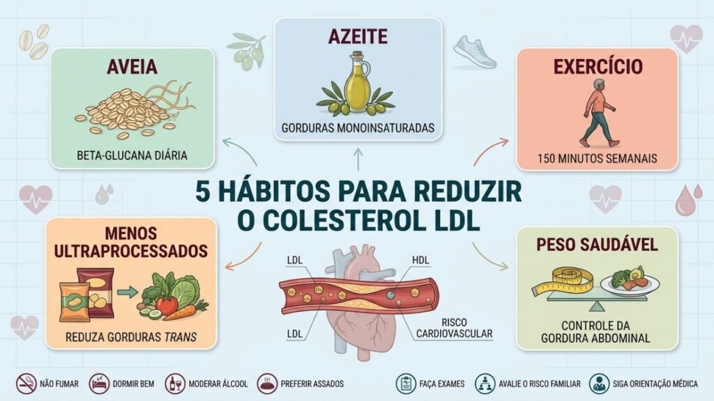 Aveia, azeite, exercício, alimentação natural e peso saudável reduzem o LDL.