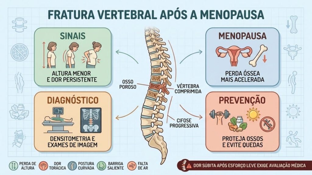 Sinais, menopausa, diagnóstico e prevenção ajudam a reduzir novas fraturas vertebrais.