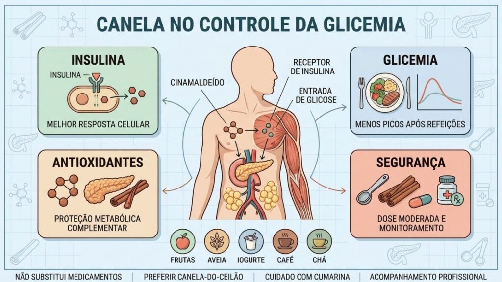 Insulina, glicemia, antioxidantes e segurança resumem o uso responsável da canela.
