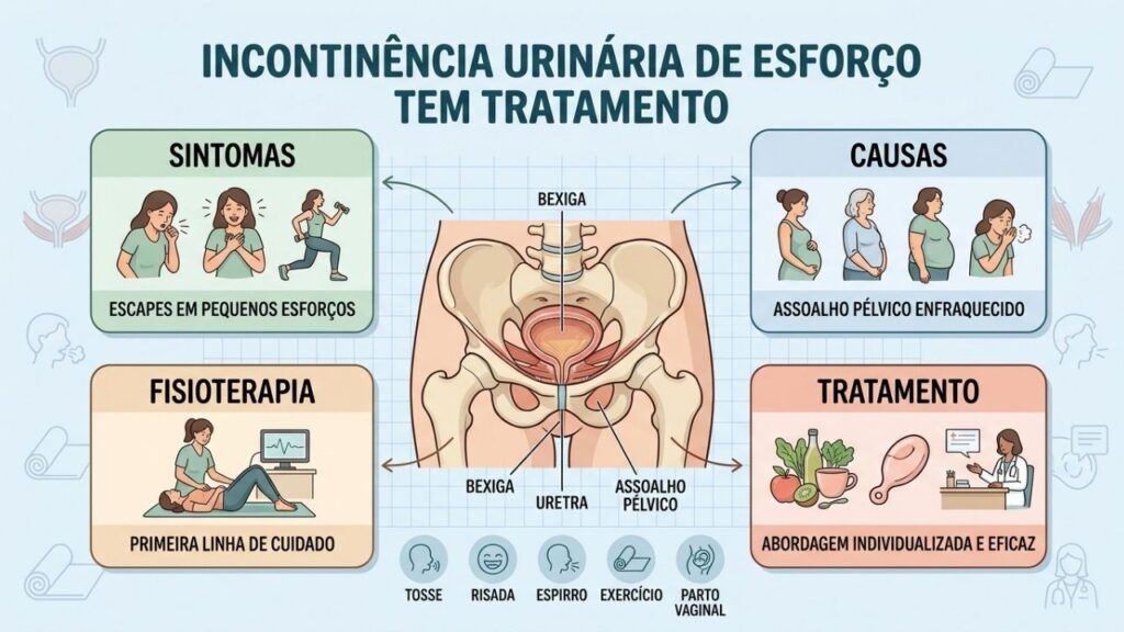 Sintomas, causas, fisioterapia e tratamento explicam a incontinência urinária de esforço.