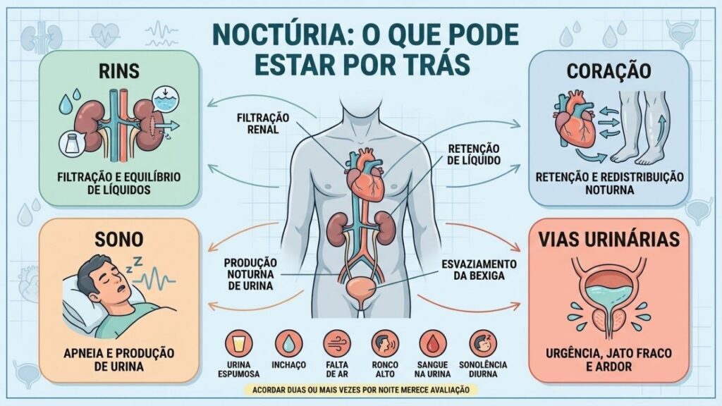 Rins, coração, sono e vias urinárias estão entre as principais causas da noctúria.