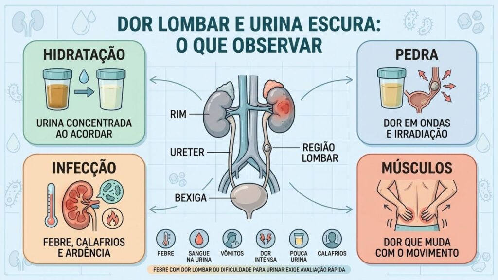 Hidratação, pedra, infecção e dor muscular ajudam a diferenciar as possíveis causas.