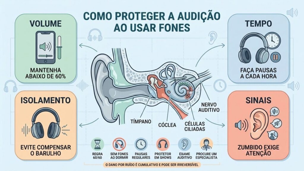 Volume, tempo, isolamento e sinais ajudam a prevenir perda auditiva por ruído.