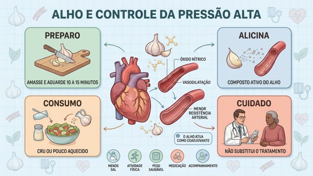 Preparo, alicina, consumo adequado e cuidado médico orientam o uso do alho.