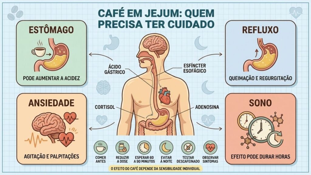 Estômago, refluxo, ansiedade e sono determinam a tolerância individual ao café.