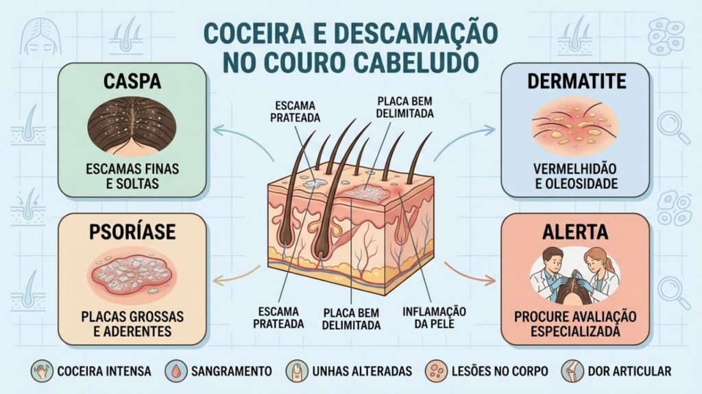 Aspecto das escamas, limites das placas e sinais associados orientam a diferenciação.