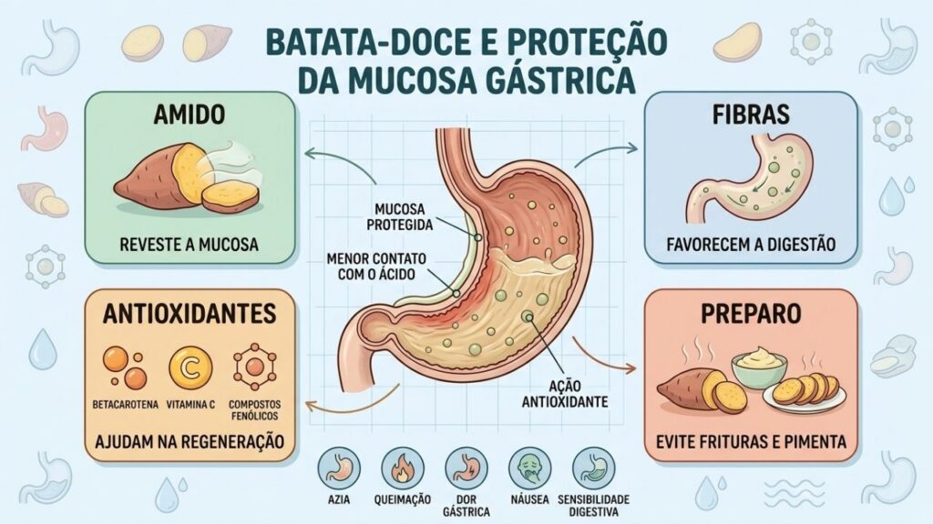 Amido, fibras, antioxidantes e preparo adequado ajudam a proteger a mucosa gástrica.
