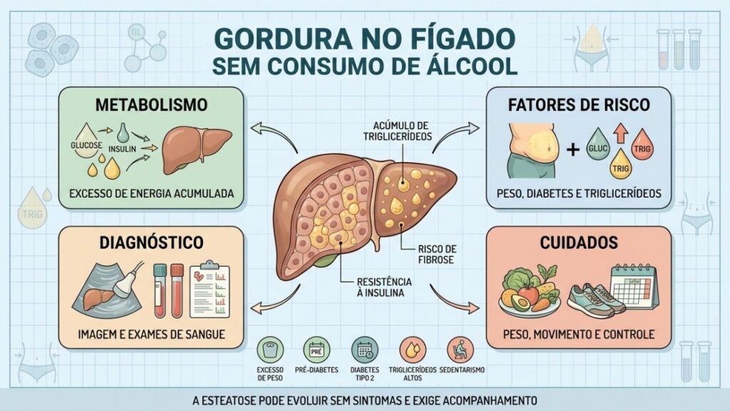 Metabolismo, fatores de risco, diagnóstico e cuidados explicam a esteatose hepática.