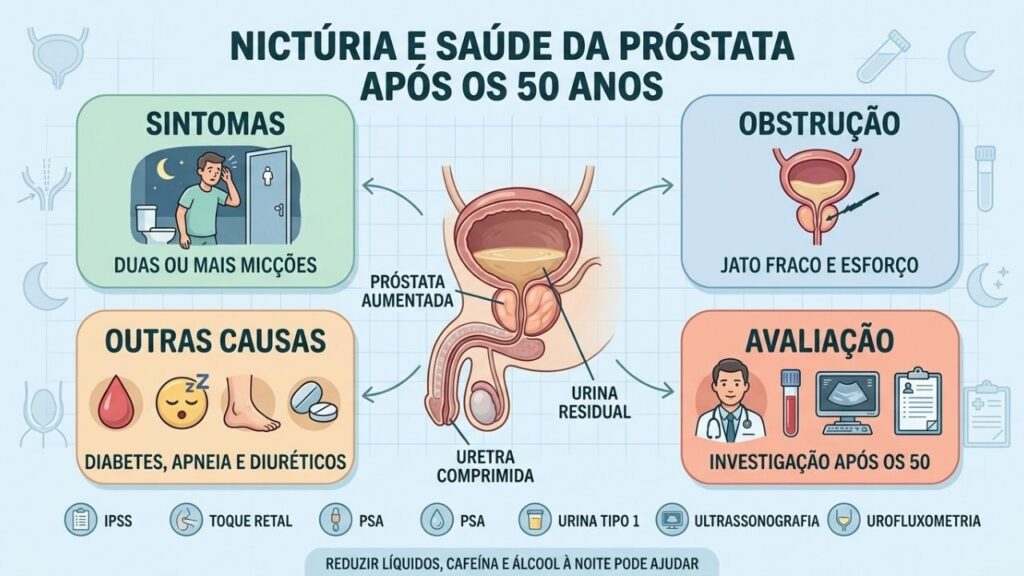 Sintomas, causas e exames ajudam a investigar nictúria e hiperplasia prostática.