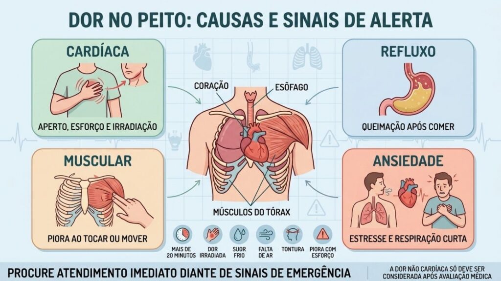 Padrão da dor e sinais associados ajudam a diferenciar causas e emergências.