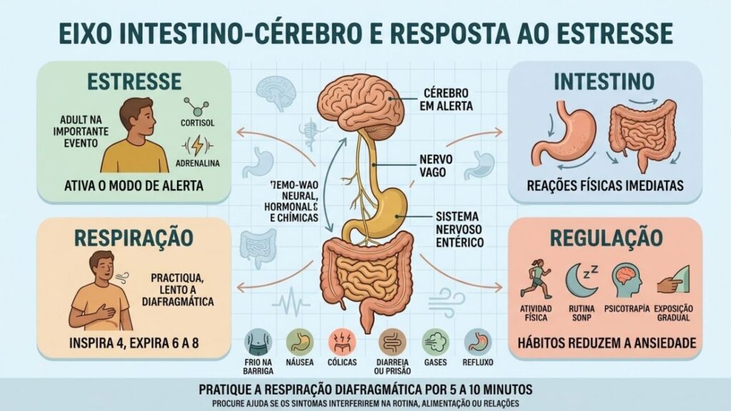 Estresse, nervo vago, sintomas digestivos e respiração explicam o eixo intestino-cérebro.