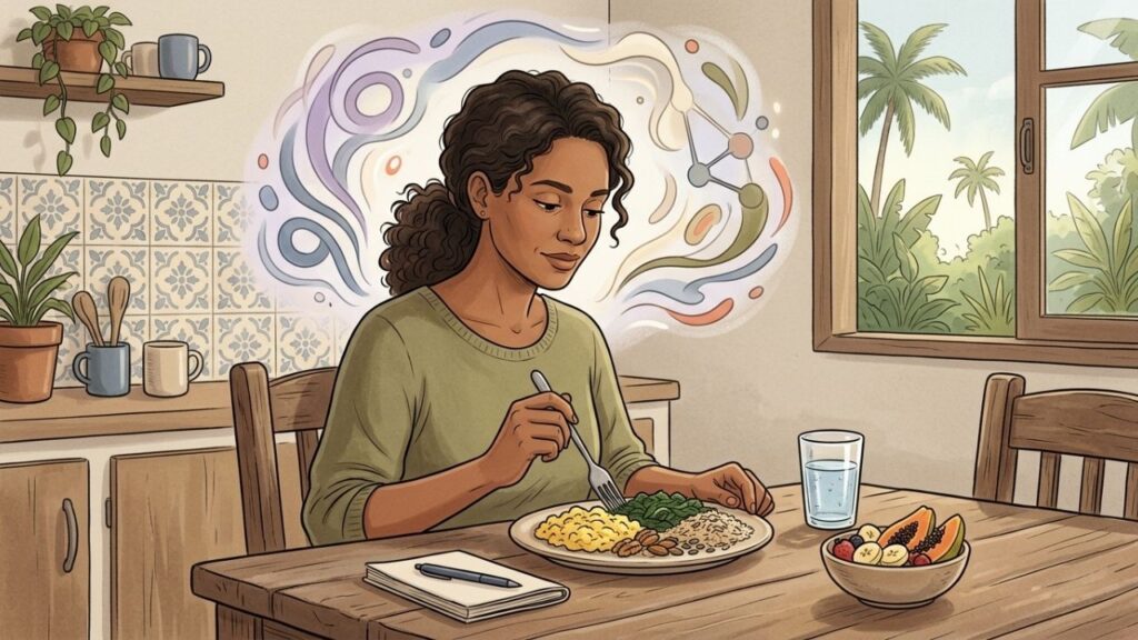 Alimentos ricos em complexo B apoiam neurotransmissores ligados à calma e motivação.