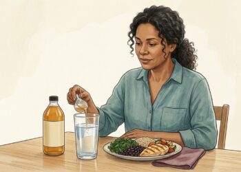Como a água com vinagre de maçã atua para controlar a glicemia após as refeições e qual o prazo para notar o alívio
