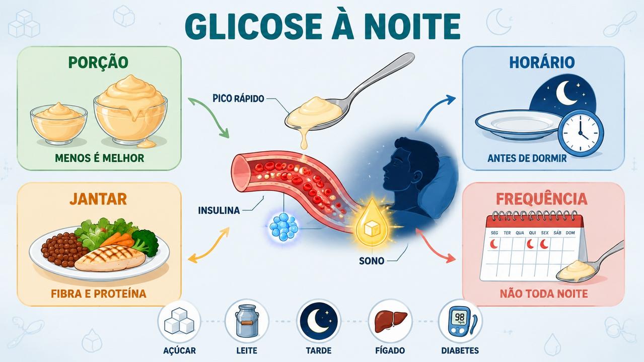 Porção, horário, jantar e frequência influenciam a glicose durante o sono.
