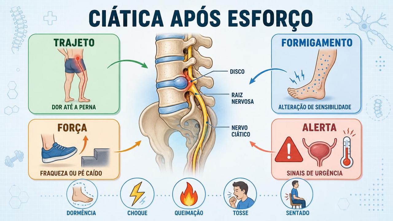 Trajeto, formigamento, força e sinais de alerta ajudam a reconhecer ciática.