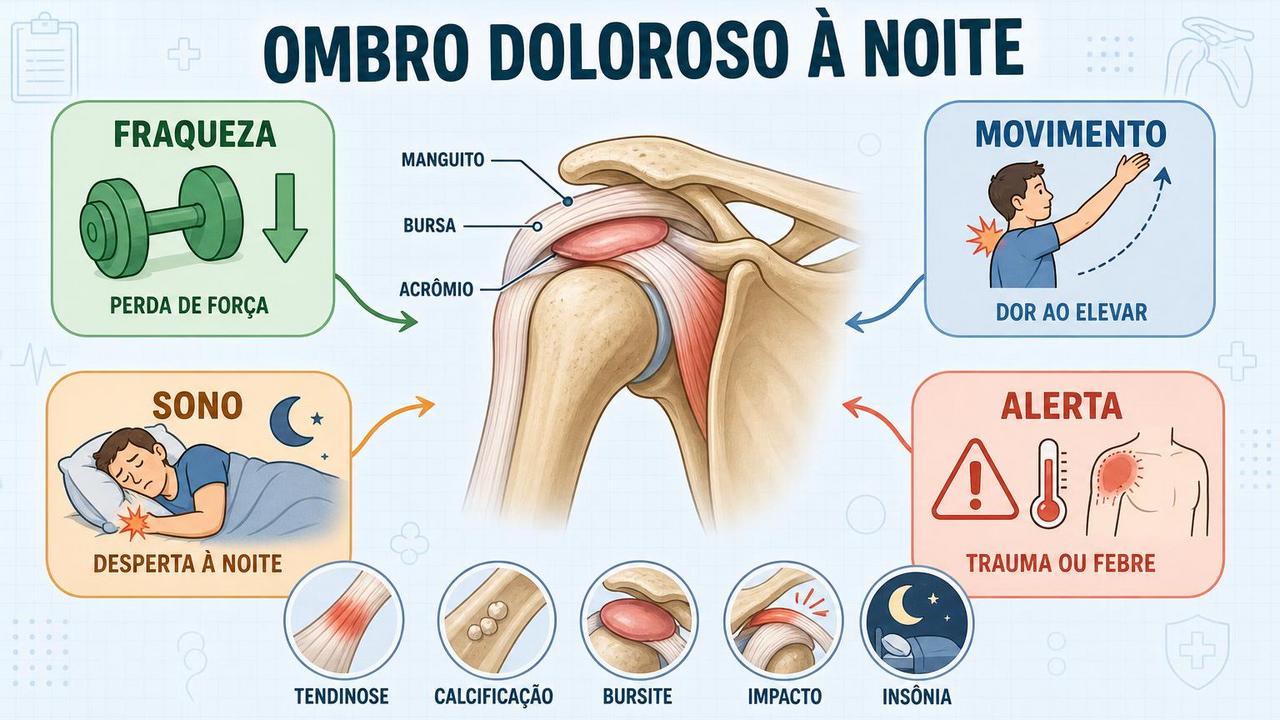 Fraqueza, dor ao elevar, sono ruim e alertas ajudam na diferenciação.