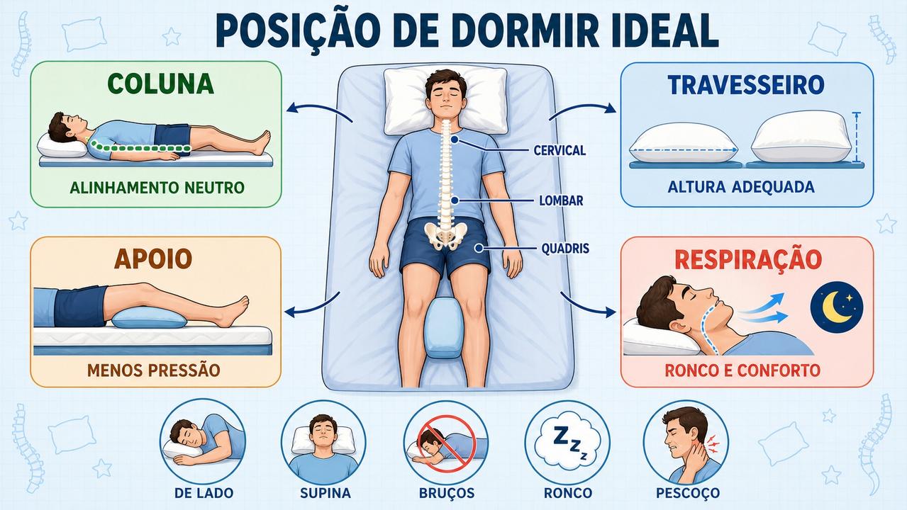 Coluna, travesseiro, apoio e respiração influenciam a melhor posição para dormir.