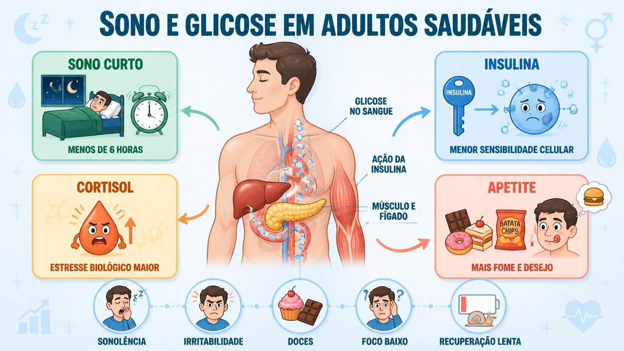 Sono curto, cortisol, apetite e insulina resumem os principais efeitos metabólicos.